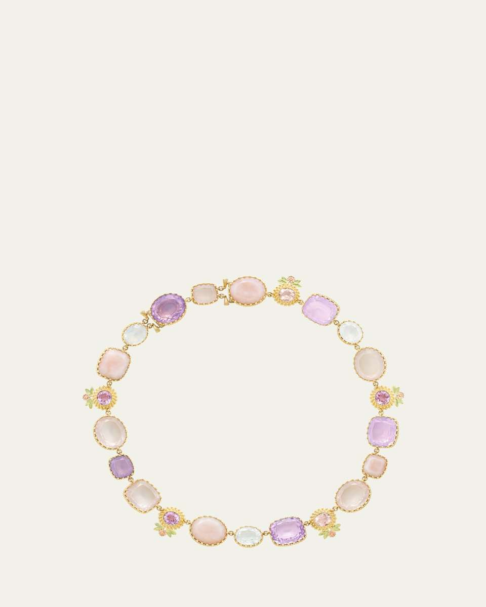 18K Yellow, Rose and Green Gold Pierreries Rose Necklace